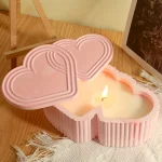 قالب سيليكون كونكريت قلبين مشرشر بغطاء حامل شموع