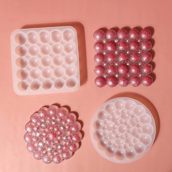 2 قالب سيليكون بابلز كونكريت مربع ومدور صنية حامل اكواب