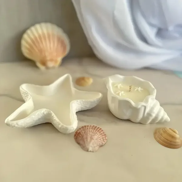 2 قالب سيليكون كونكريت نجمة البحر ومحارة قوقعة