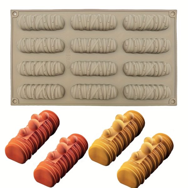 قالب سيليكون موس كيك على شكل كاتربيلر مناسب لصنع الكيك والموس والبسكويت ، مصنوع من مادة مقاومة للحرارة 350