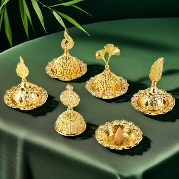 مجموعة مباخرة ذهبية محمولة باليد مبخرة صغيرة مع مشبك معدني ، حامل مبخرة ، ديكور المنزل ، ديكور الغرفة ، يمكن استخدامها في استوديو اليوجا الحديقة ، الفناء ، ديكور الغرفة