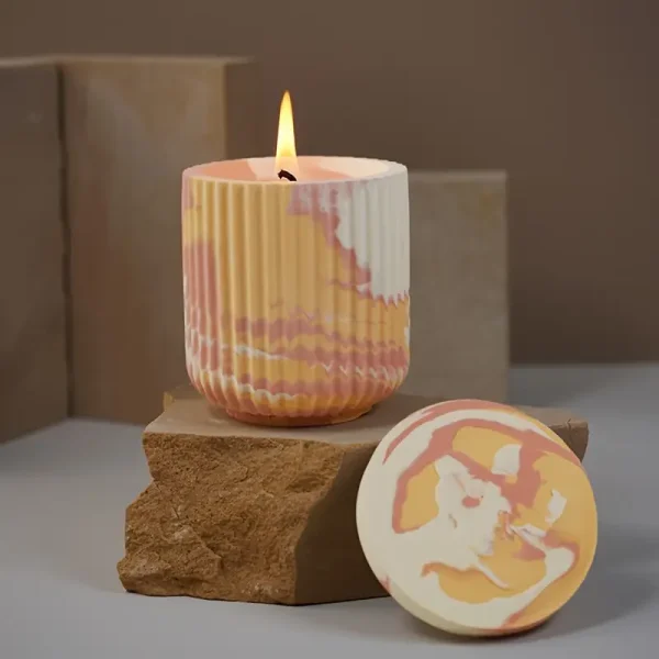 قالب سيليكون كونكريت كوب مخطط بغطاء حامل للشموع