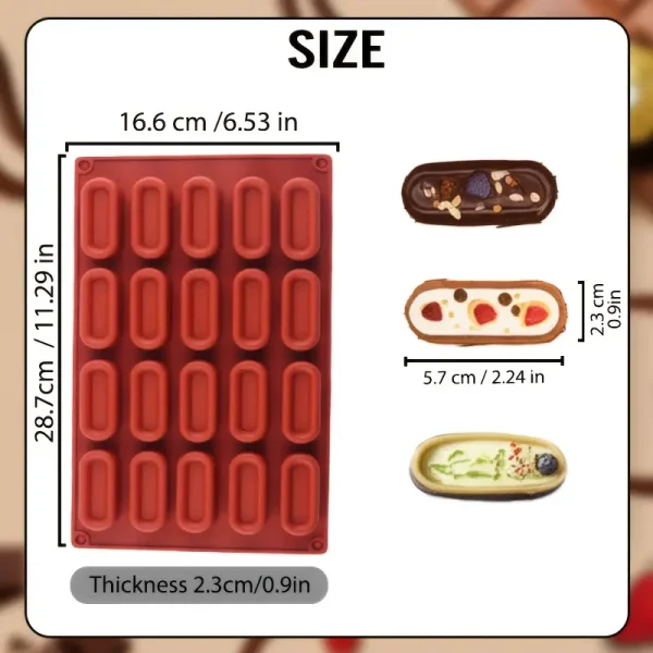 قالب سيليكون بيضاوي طويل بـ 20 قطعة للكيك الموس، الخبز، ، الشوكولاتة، الآيس كريم والجيلي