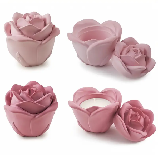 قالب سيليكون كونكريت حامل شموع على شكل وردة قطعتين