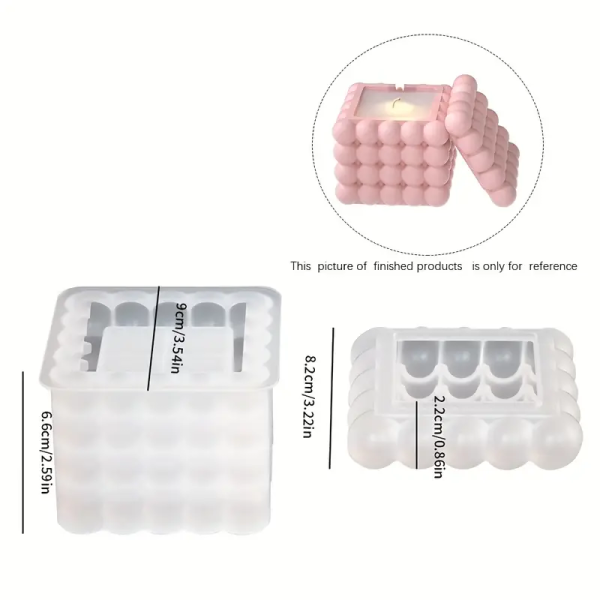 قالب سيليكون كونكريت حامل شموع على شكل مربع بابلز