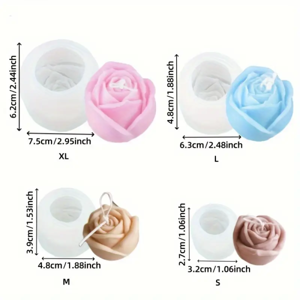 4 مقاسات قوالب سيليكون على شكل وردة وردية لصنع الشموع والصابون والحلويات بأنفسكم - أداة متعددة الاستخدامات للهدايا في مناسبات