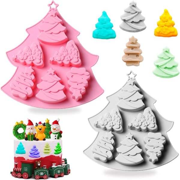قالب سيليكون كريسماس 2026 بتصميم 6 أشجار عيد الميلاد