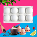 قالب سيليكون موس كيك كرات الشوكولاتة كبير غير لاصق بـ 8 تجاويف للترافل، كيك الموس، ومكعبات الثلج - 8 تجاويف على شكل كرة لصنع كعكة الموس، ، مناسب لصنع البودينغ والجيلي والآيس كريم والمزيد. سهل الإزالة بتصميم متين