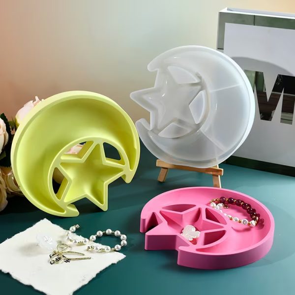 قالب سيليكون كونكريت صينية تخزين النجوم والقمر زينة منزلية لرمضان فكرة هدية لعيد الفطر آرت ديكو، طبق زينة لمهرجانات الشرق الأوسط العربية