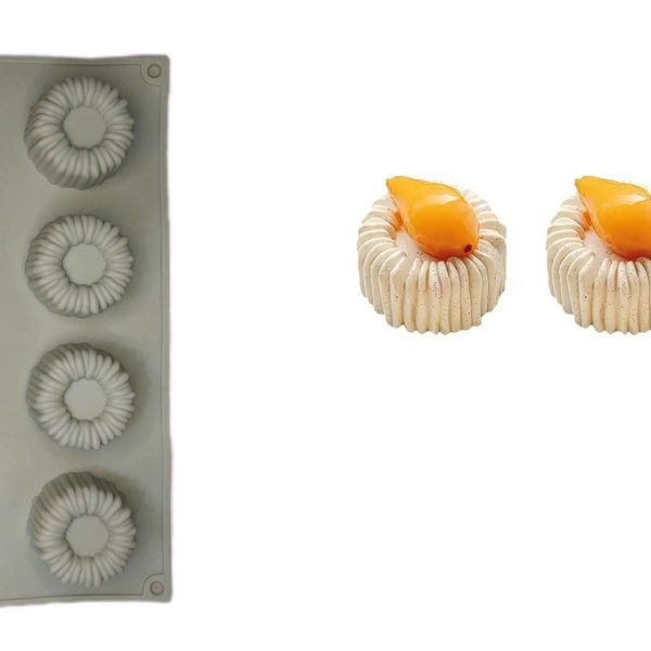 قالب سيليكون موس كيك للحلويات الفرنسية للشوكولاتة والجيلي والموس - أسطوانية بتصميم مُخدد 3D، مقاوم للحرارة، 8 قطع