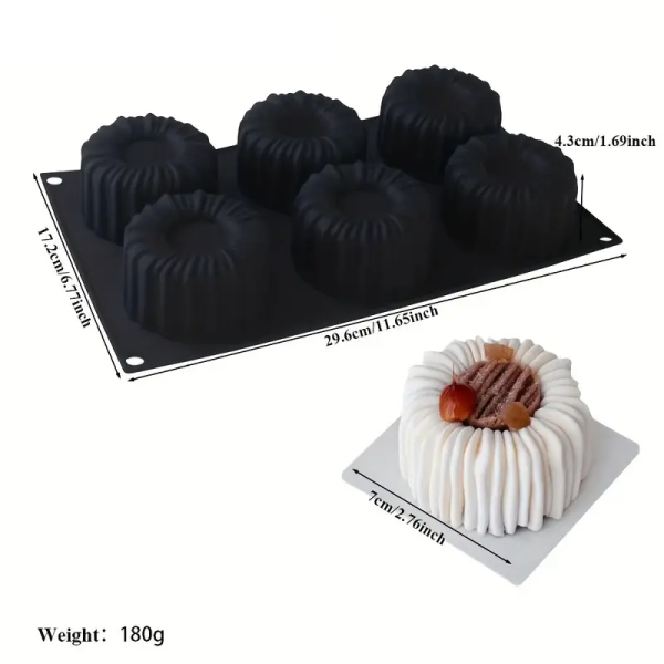 قالب سيليكون كيك موس فرنسي مزخرف بستة تجاويف مع غاناش الشوكولاتة والكرز والبندق لعيد الهالوين والكريسماس وعيد الفصح وعيد الحب وعيد الشكر وقوالب الشوكولاتة
