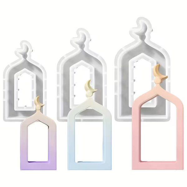 ثلاث قوالب سيليكون كونكريت بيضاوى بأسلوب عربي أبيض أنيق - ديكور رمضان ، قالب سيليكون للديكور المنزلي، حاملات شموع، تصميم مستوحى من العربية | قالب سيليكون متين، ديكورات رمضان