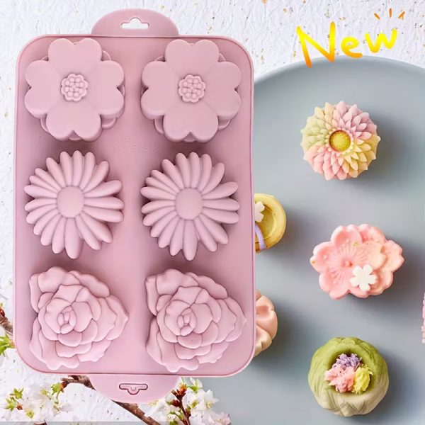 قالب سيليكون - 3 تصميمات زهور مختلفة للصابون اليدوي، الأخضر، مثالي للكيكات، الثلج الفاكه، الحليب، الشوكولاتة، الحلوى، الصابون اليدوي، الشموع