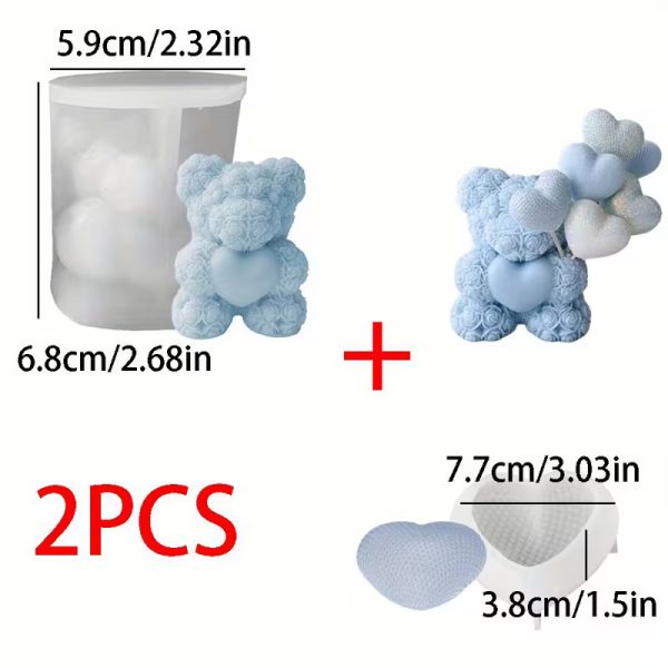 2 قالب شموع على شكل دب وقلب منقط - للشمع بتصميم دب ثلاثي الأبعاد يمسك قلبًا