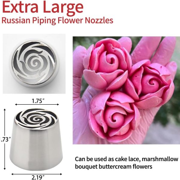 رؤوس تزيين روسية جديدة كبيرة الحجم للغاية للمارشميلو والكريمة، مثالية لصنع باقات ورود كبيرة مصنوعة من الفولاذ المقاوم للصدأ مثالية لتزيين الكيك والخبز المنزلي، كما أنها مناسبة لتزيين الكوكيز والحلويات.