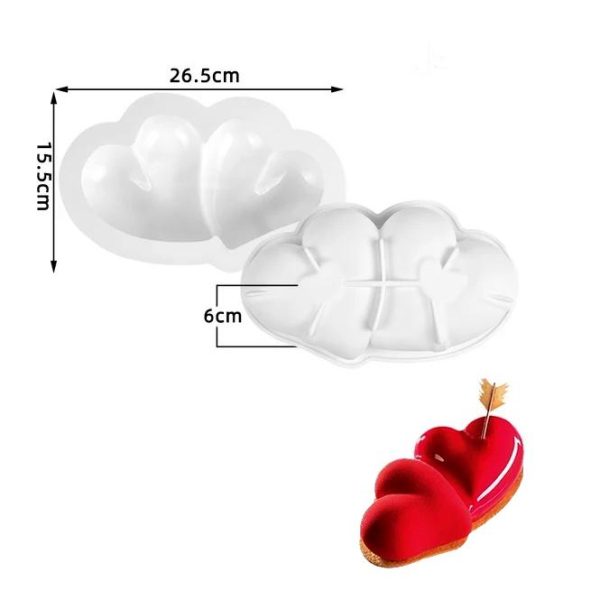 قالب سيليكون موس كيك على شكل قلب مزدوج
