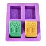 قالب سيليكون المستطيلة على شكل شجرة الحياة، بأربعة تجاويف، لصنع الصابون، قالب مربع على شكل شجرة، أدوات فنية وحرفية لصنع الكيك والشوكولاتة والصابون