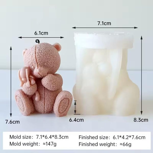 قالب سيليكون على شكل دب معانق دمية شمعة