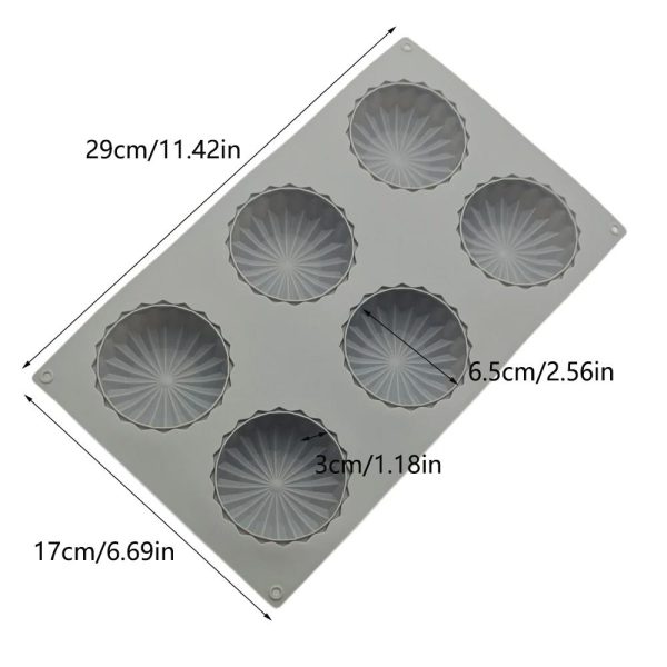 قالب سيليكون دائري بـ 6 فتحات على شكل ترس لصنع الموس والكيك، قالب حلويات فرنسية للطباعة، أدوات خبز للجيلي والبودنغ والشوكولاتة