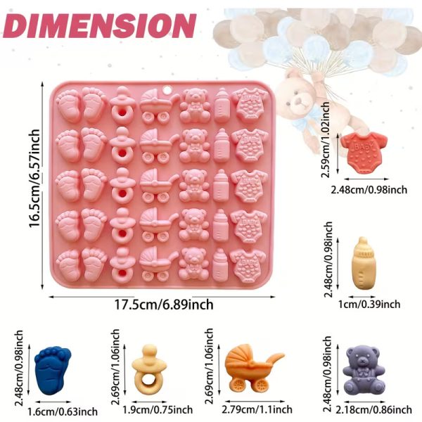 قالب سيليكون بيبي شاور للشوكولاتة على شكل ، آثار أقدام، عربة أطفال، ملابس أطفال، وزجاجة، 35 تجويفًا، مناسب لصنع الكوكيز، الحلوى، الصابون، والشمع.، الحلوى، وتزيين الكي