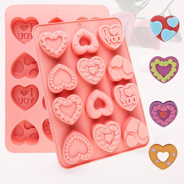 قالب سيليكون اشكال قلوب منقوشه عيد الحب شوكولاته تزين شموع صابون