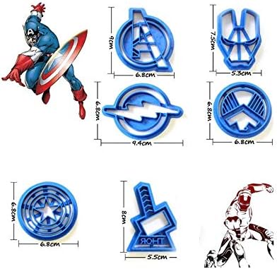 قطاعات العجين المكونة من 6 قطع لقطاعة عجينة السكر لتزيين الكيك ذي الطابع الخاص، كابتن أمريكا، الرجل الحديدي، ثور، ودرع فلاش