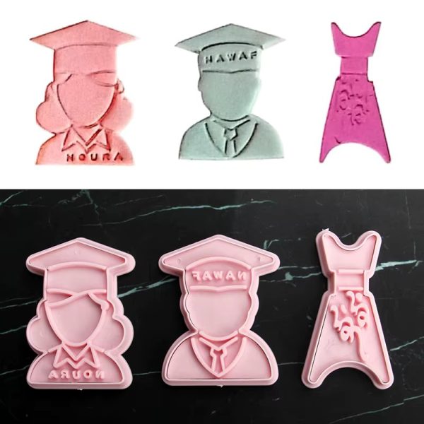 قطاعات عجينة السكر والبسكويت اشكال التخرج 3 قطع تزين كيك وكب كيك