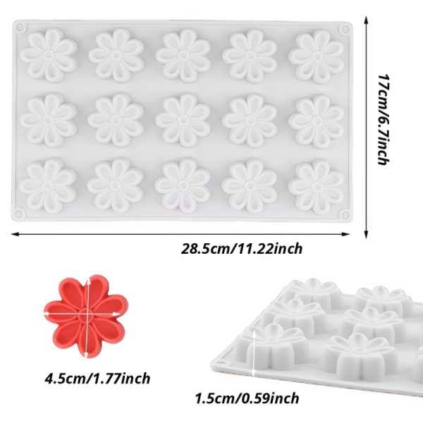 قالب سيليكون موس كيك سابلية شوكولاته 15 قطعة على شكل زهرة