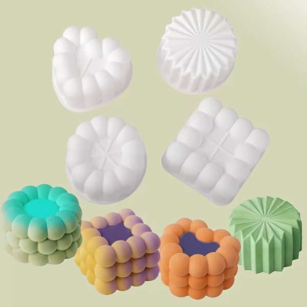 قوالب سيليكون موس كيك قطعة واحدة مقاس كبير بأشكال دائرية، قلب بابلز ، ومربع بابلز ، مدور بابلز قوالب موس كيك ذات تجويف واحد