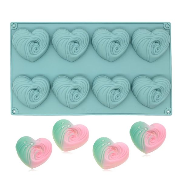 قالب سيليكون موس كيك شكل قلوب مخطط مسحوب 8 قطعة