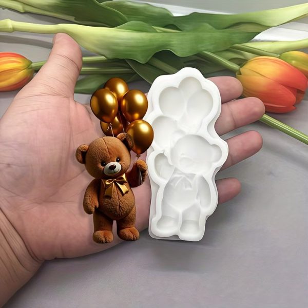 قالب سيليكون على شكل دب يحمل بالونًا، قالب زينة لأعياد الميلاد، قالب حرفي يدوي للشموع، قالب صب الجبس ,والكونكريت