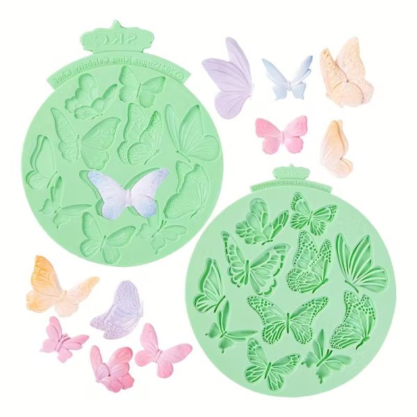 قوالب سيليكون نقشة فراشات سادة ومنقوش لعجينة السكر والشوكولاته تزين كيك والكب كيك تزين شموع صابون