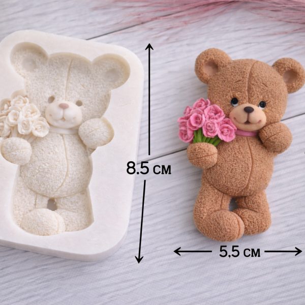 قالب سيليكون دبدوب ماسك ورد تزين كيك