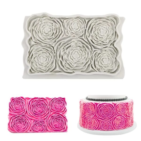 قالب سيليكون كبير الحواف لتزيين الكيك بعجينة السكر على شكل زهرة الأقحوان والوردة6 قطع