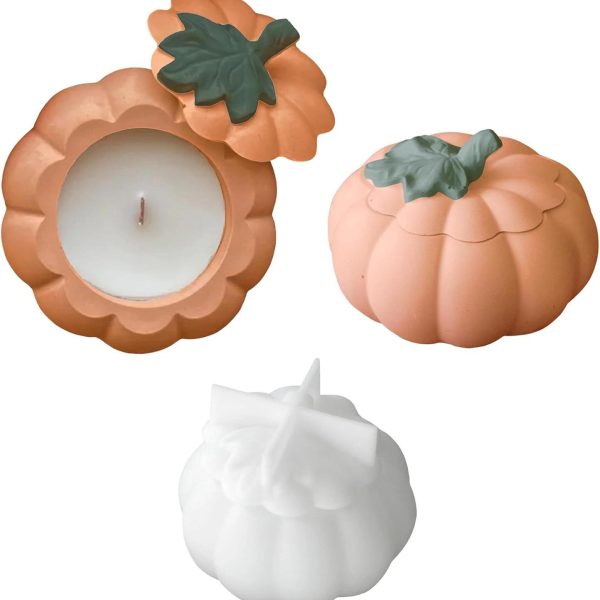 قوالب سيليكون شمعه اليقطين بورقة شجر قالب سيليكون على شكل قرع مع غطاء ورقي